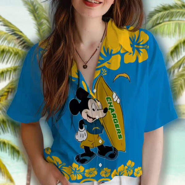 Los Angeles Chargers Hawaiian Shirt Surfing Mickey Blue Design 4