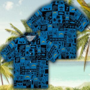 Los Angeles Chargers Tropical Hawaiian Shirt Blue Black Patchwork Design 3