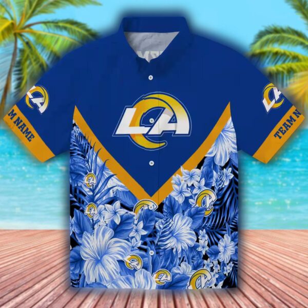 Los Angeles Rams Floral Chevron Blue Hawaiian Shirt Customizable 1