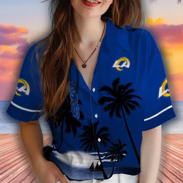 Los Angeles Rams Hawaiian Shirt Beach Sunset Blue Black Design 4