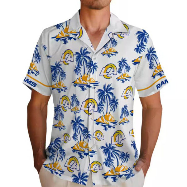 Los Angeles Rams Hawaiian Shirt Blue White Palm Island Design 2