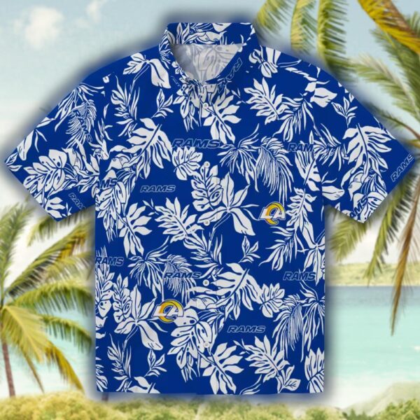 Los Angeles Rams Hawaiian Shirt Blue White Tropical Leaf Design 1