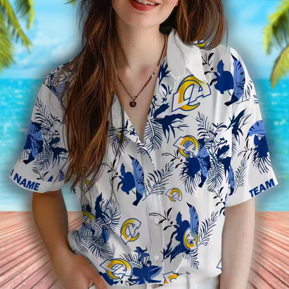Los Angeles Rams Hawaiian Shirt Botanical Theme Blue White Personalized Los Angeles Rams Hawaiian Shirt Botanical Theme Blue White Personalized