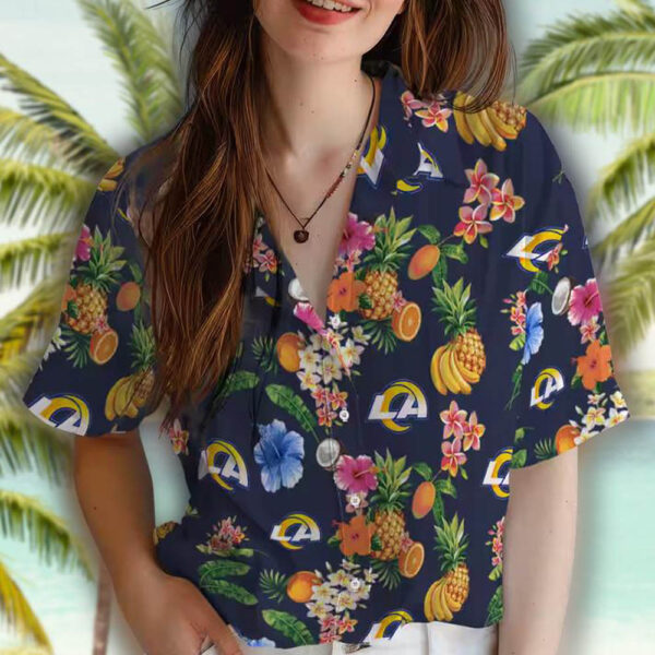 Los Angeles Rams Hawaiian Shirt Navy Blue Hibiscus Fruit Design 4