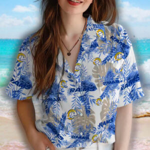 Los Angeles Rams Hawaiian Shirt Tropical Leaves Blue White Design 4