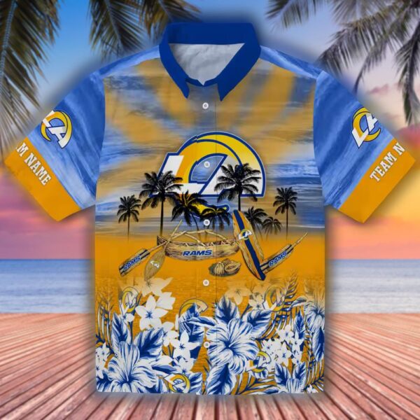 Los Angeles Rams Tropical Blue Hawaiian Shirt Canoe Themed Design 1