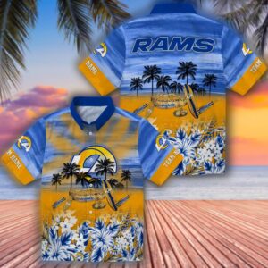 Los Angeles Rams Tropical Blue Hawaiian Shirt Canoe Themed Design 3