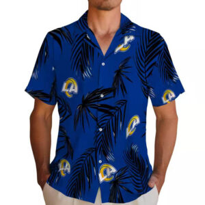 Rams Blue Hawaiian Shirt with Palm Leaf Design for Men and Women 2