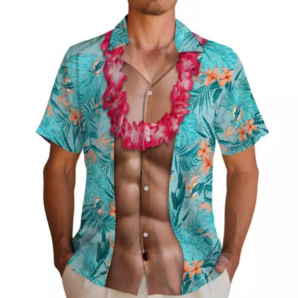 Miami Dolphins Aqua Hawaiian Shirt with Chest Illusion Design 2