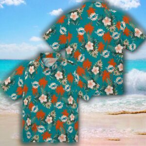 Miami Dolphins Aqua Hawaiian Shirt with Palm Tree Design 3