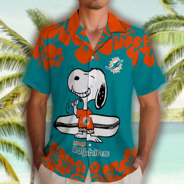 Miami Dolphins Hawaiian Shirt Snoopy Surf Aqua White Design 2
