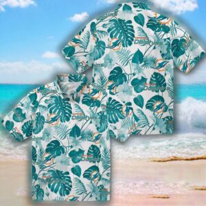 Miami Dolphins Hawaiian Shirt Tropical Aqua White Design 3