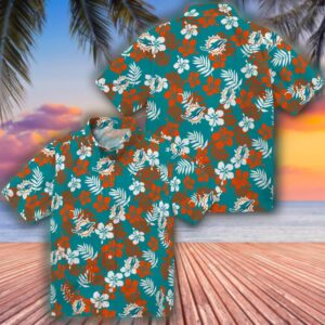 Miami Dolphins Hawaiian Shirt Tropical Floral Aqua Design 3