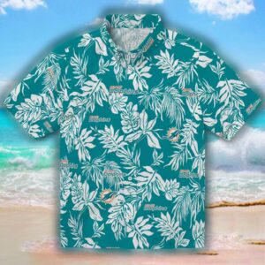 Miami Dolphins Hawaiian Shirt Tropical Leaf Aqua White Design 1