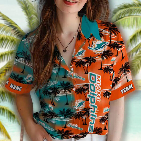 Miami Dolphins Palm Silhouette Aqua Hawaiian Shirt 4