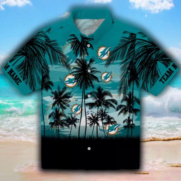 Miami Dolphins Sunset Hawaiian Shirt Aqua Black Personalized Design 1