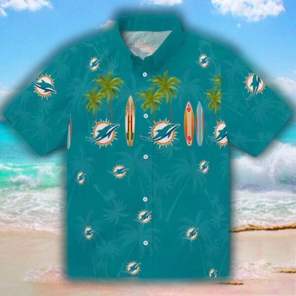 Miami Dolphins Surfboard Hawaiian Shirt Palm Aqua Design 1