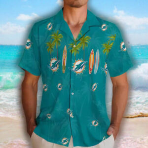 Miami Dolphins Surfboard Hawaiian Shirt Palm Aqua Design 2