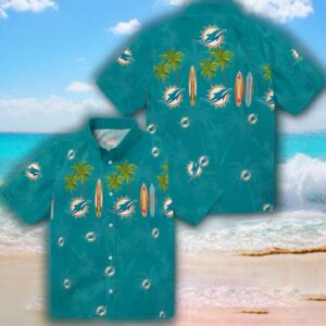 Miami Dolphins Surfboard Hawaiian Shirt Palm Aqua Design 3