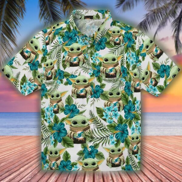 Miami Dolphins Yoda Green Hawaiian Shirt Tropical Design 1