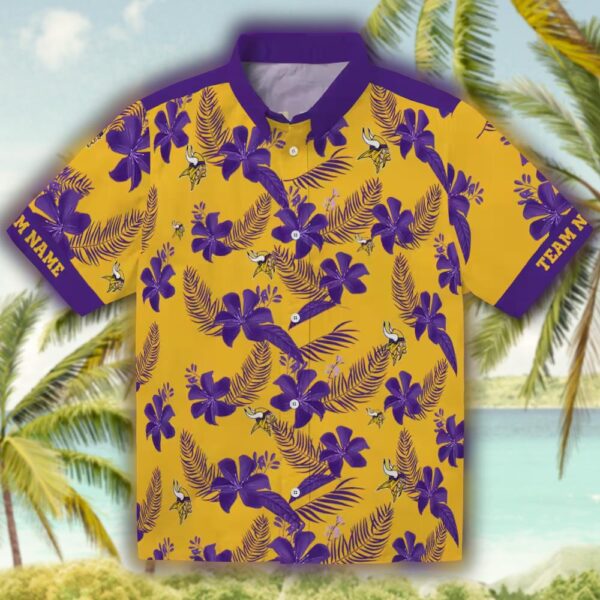 Minnesota Vikings Gold Hawaiian Shirt Botanical Print 1