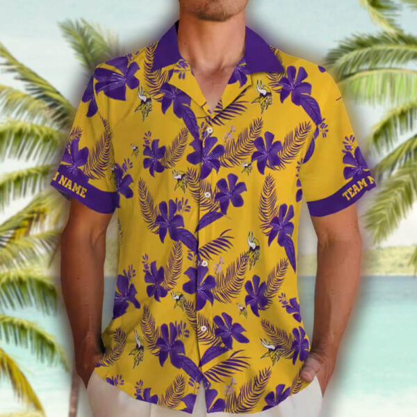 Minnesota Vikings Gold Hawaiian Shirt Botanical Print 2