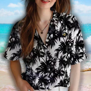 Minnesota Vikings Hawaiian Shirt Black White Palm Motifs 4