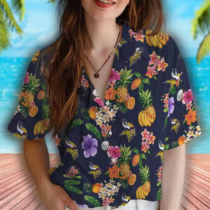 Minnesota Vikings Hawaiian Shirt Navy Blue Hibiscus Fruit Design 4