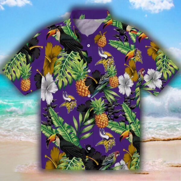 Minnesota Vikings Hawaiian Shirt Purple Green Pineapple Toucan Design 1