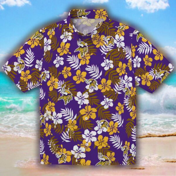Minnesota Vikings Hawaiian Shirt Purple Tropical Floral Design 1