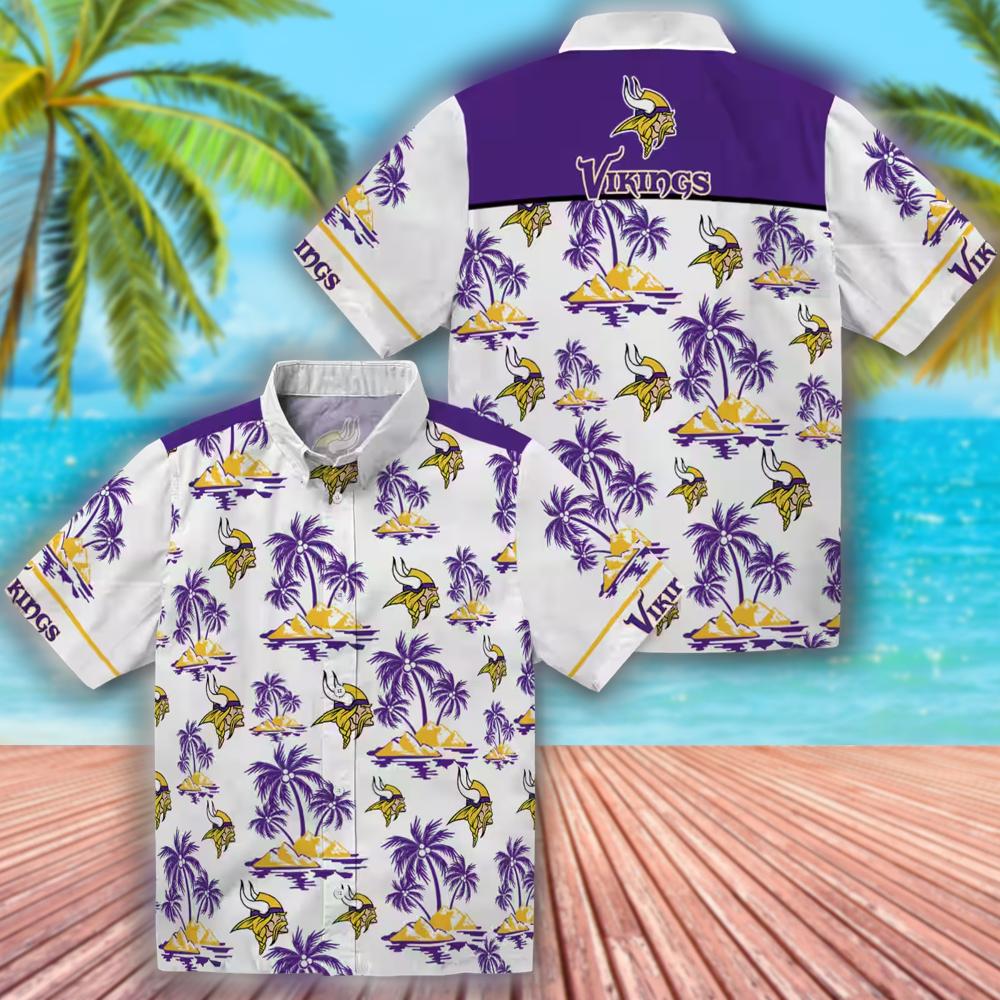 Minnesota Vikings Hawaiian Shirt Purple White Palm Island Design Minnesota Vikings Hawaiian Shirt Purple White Palm Island Design