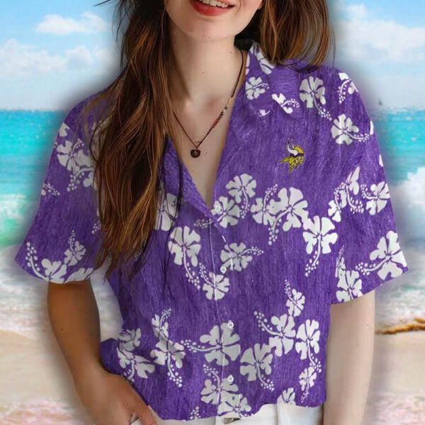 Minnesota Vikings Hibiscus Purple Hawaiian Shirt for Men 4
