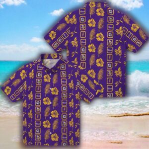 Minnesota Vikings Purple Floral Hawaiian Shirt Framed Design 3