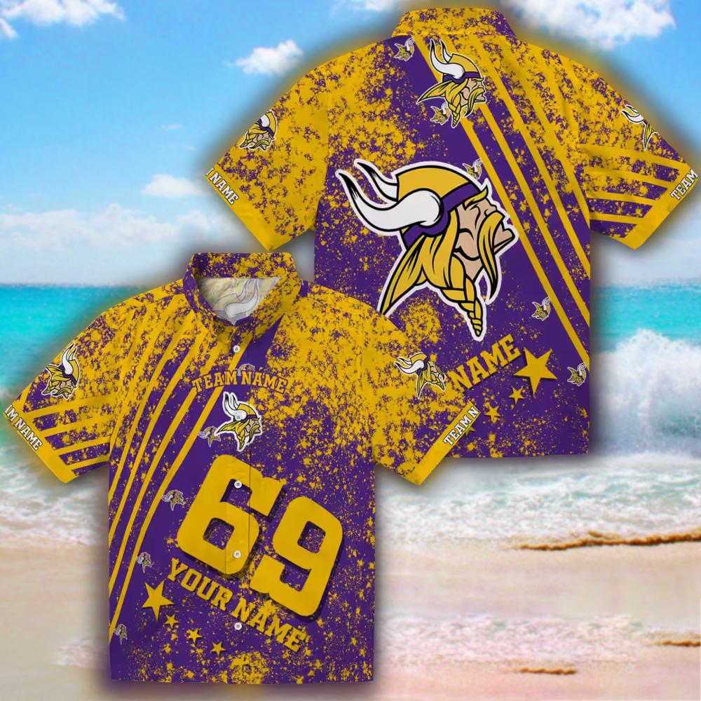 Minnesota Vikings Purple Hawaiian Shirt Personalized Star Stripes Design Minnesota Vikings Purple Hawaiian Shirt Personalized Star Stripes Design