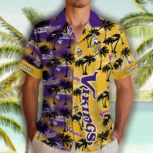 Minnesota Vikings Purple Hawaiian Shirt with Palm Design 2