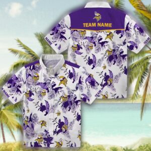 Minnesota Vikings Purple White Botanical Hawaiian Shirt 3