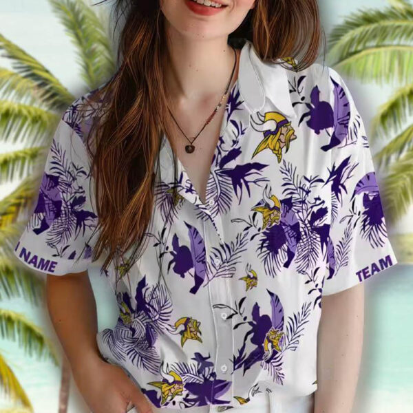 Minnesota Vikings Purple White Botanical Hawaiian Shirt 4