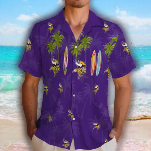 Minnesota Vikings Surfboard Purple Hawaiian Shirt for Men 2