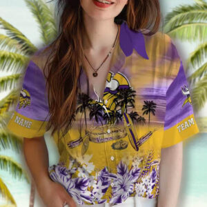 Minnesota Vikings Tropical Purple Hawaiian Shirt Personalization Available 4