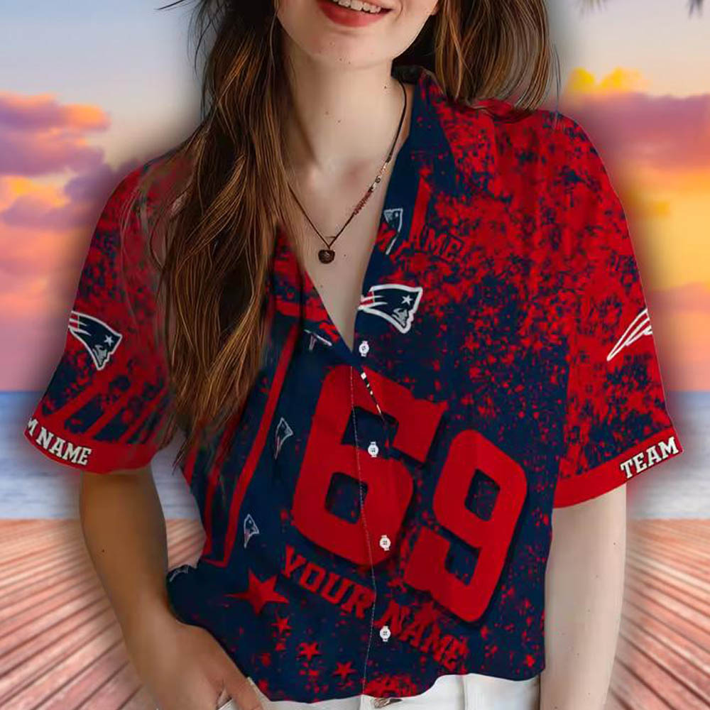 New England Patriots Blue Hawaiian Shirt Custom Star Stripes Design New England Patriots Blue Hawaiian Shirt Custom Star Stripes Design