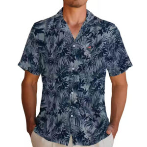 New England Patriots Blue Hawaiian Shirt Leafy Pattern 2