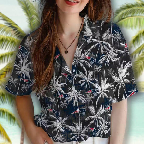 New England Patriots Hawaiian Shirt Blue Black Palm Pattern 4