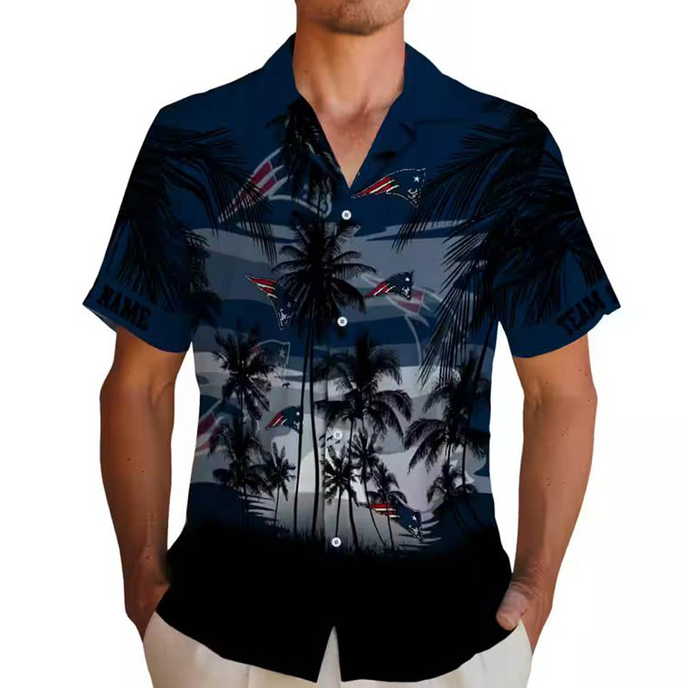 New England Patriots Hawaiian Shirt Blue Black Sunset Design New England Patriots Hawaiian Shirt Blue Black Sunset Design
