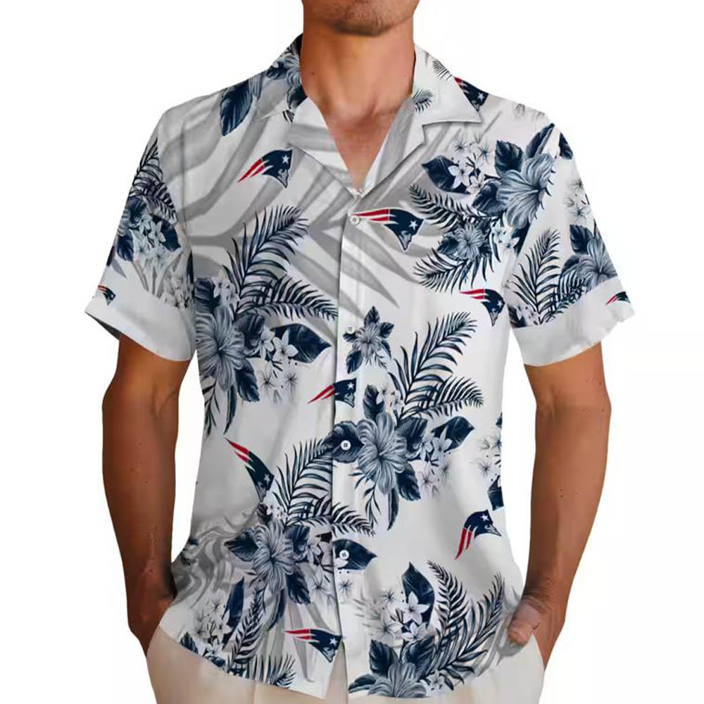 New England Patriots Hawaiian Shirt Blue White Hibiscus Palm New England Patriots Hawaiian Shirt Blue White Hibiscus Palm