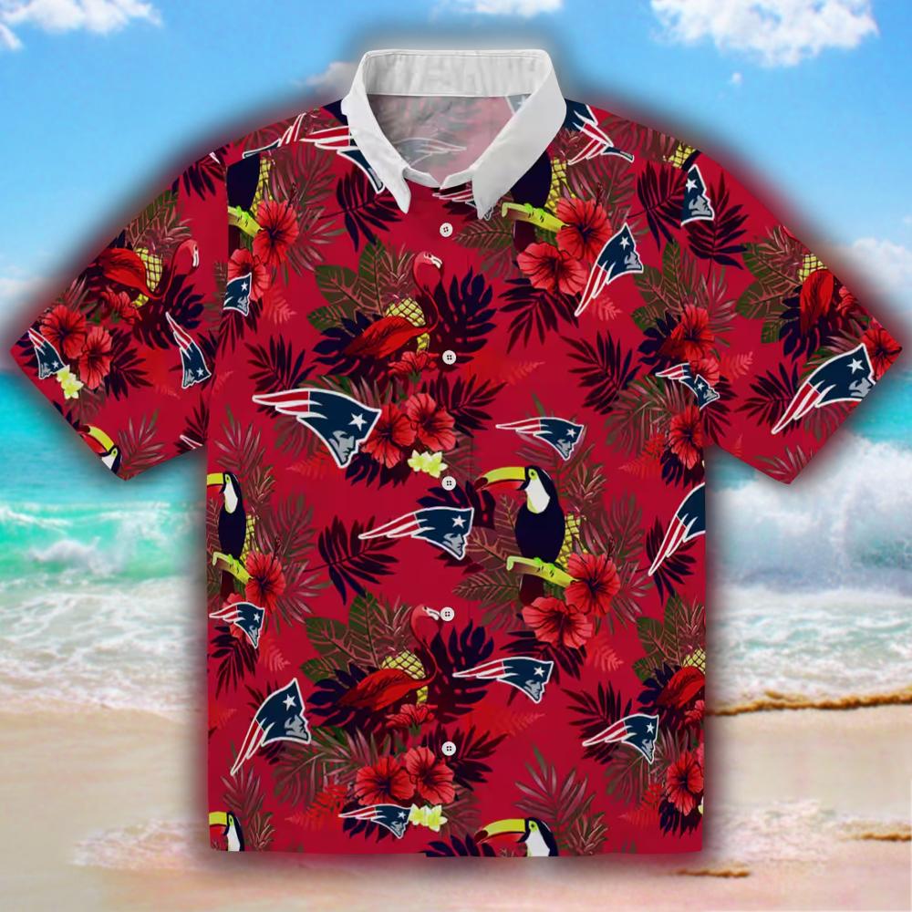 New England Patriots Hawaiian Shirt Floral Toucan Blue Red Design New England Patriots Hawaiian Shirt Floral Toucan Blue Red Design