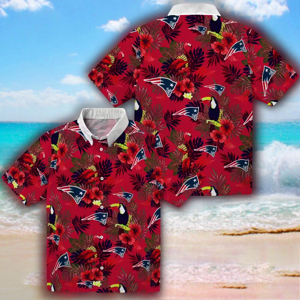 New England Patriots Hawaiian Shirt Floral Toucan Blue Red Design New England Patriots Hawaiian Shirt Floral Toucan Blue Red Design