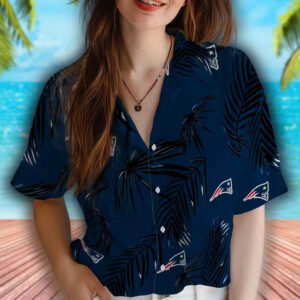 New England Patriots Hawaiian Shirt Palm Leaf Blue Design 4