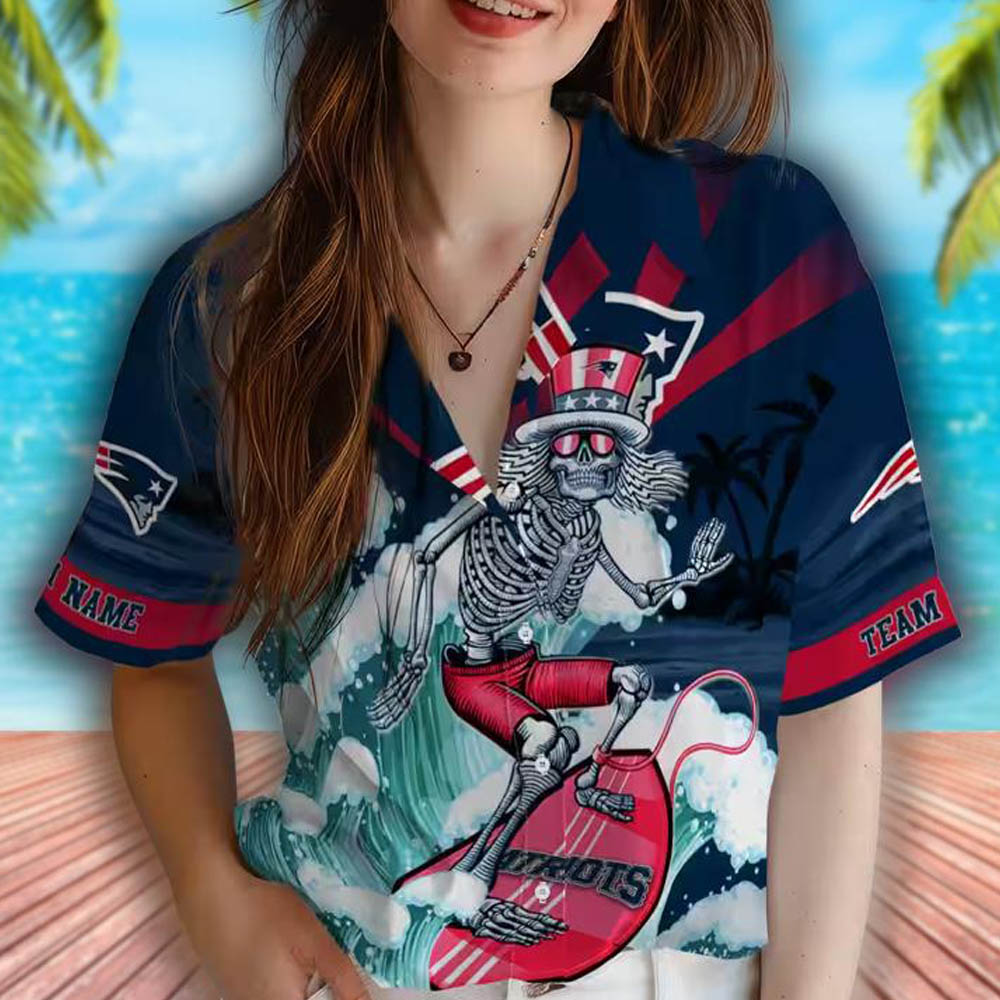 New England Patriots Hawaiian Surfing Skeleton Shirt Blue Design New England Patriots Hawaiian Surfing Skeleton Shirt Blue Design