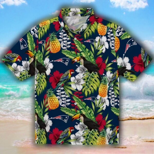 New England Patriots Tropical Toucan Hawaiian Shirt Blue Green Design 1