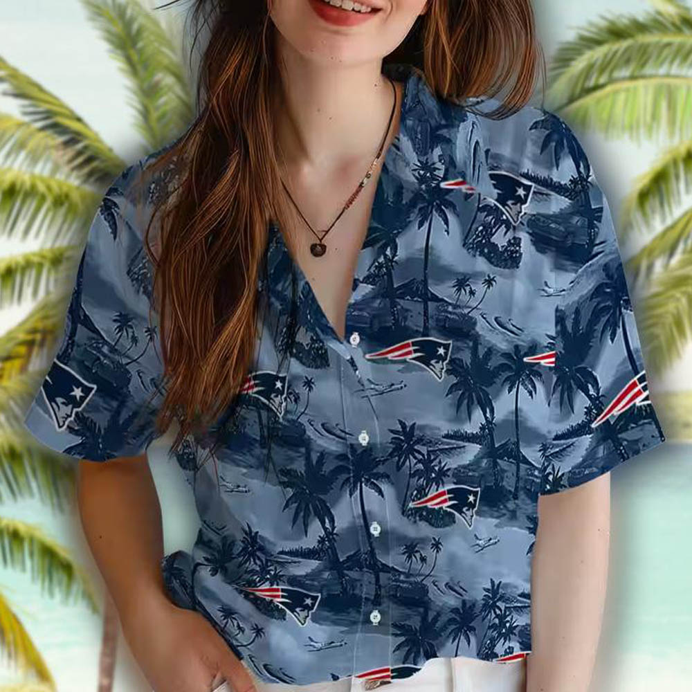 Patriots Blue Hawaiian Shirt Coastal Palms Design New England Fans Patriots Blue Hawaiian Shirt Coastal Palms Design New England Fans